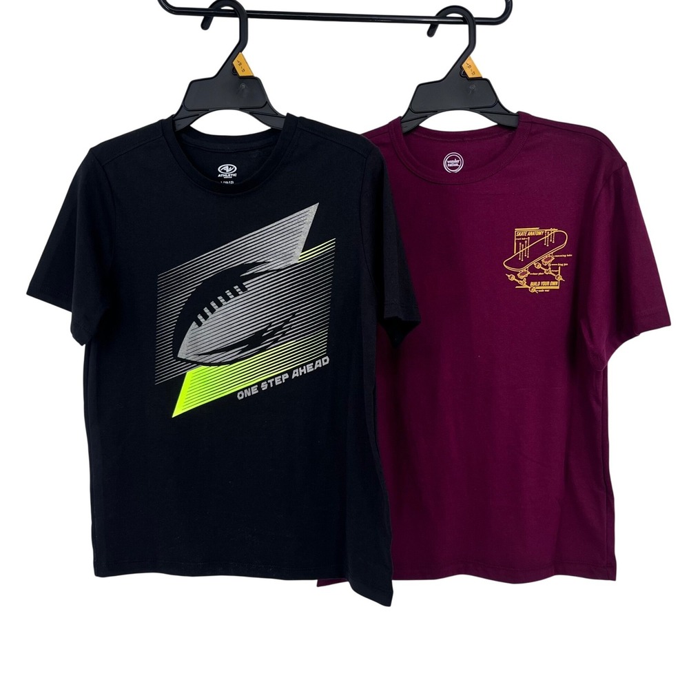 NWOT Boys T-Shirt Bundle Large 10-12 Black & Maroon Graphic Tees Casual School